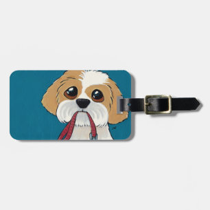 Cute Shih Tzu Puppy Personalizable Art Luggage Tag Bagagebricka