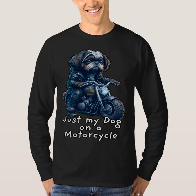 Cute Shih Tzu ride on a motorcycle  Christmas T Shirt (Framsida)