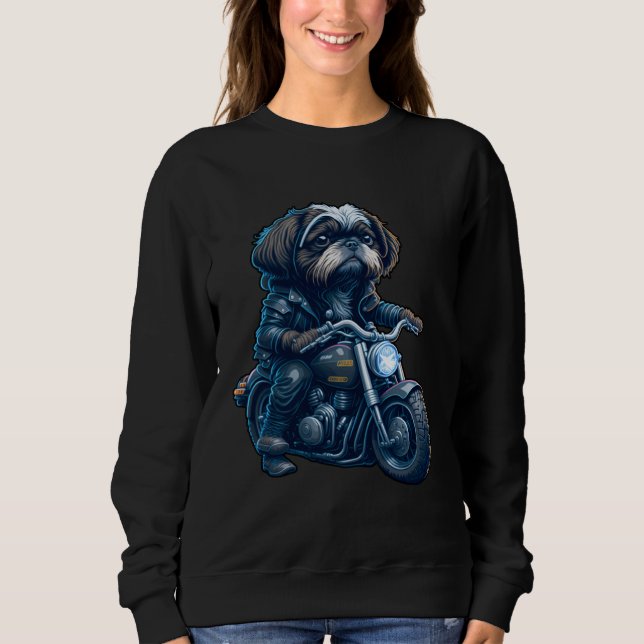 Cute Shih Tzu ride on a motorcycle  Christmas T Shirt (Framsida)