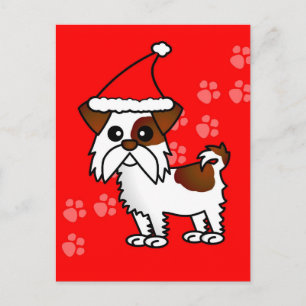 Cute Shih Tzu tecknad Santa Hat - Brown och White Helg Vykort