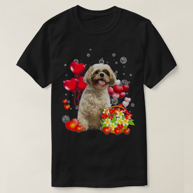 Cute Shih Tzu Valentiness Heart Flower Shih Tzu Va T Shirt (Design framsida)