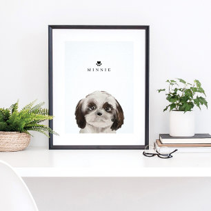 Cute Shih Tzu Watercolor Illustration Hund's Namn Poster