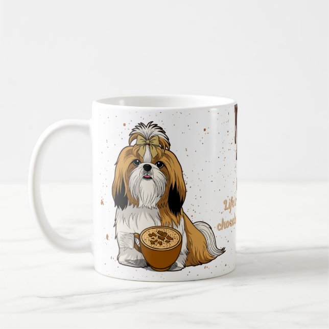 Cute Shih Tzu White background Coffee Cup Kaffemugg (Vänster)