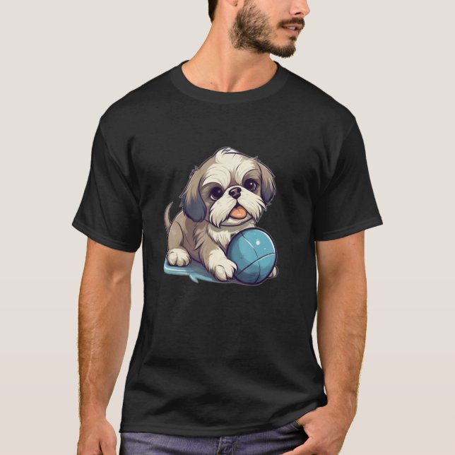 Cute Shih Tzu With Blue Ball for Dog T Shirt (Framsida)