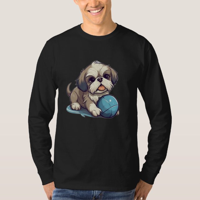 Cute Shih Tzu With Blue Ball for Dog T Shirt (Framsida)