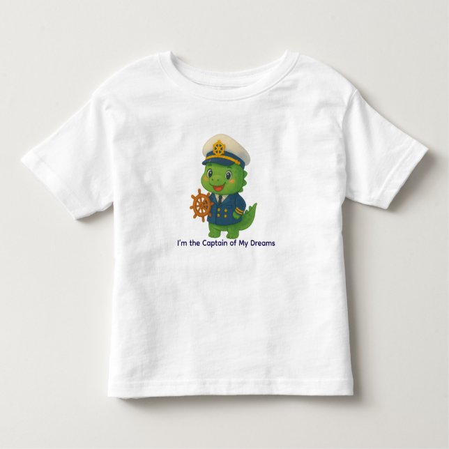 Cute Ship Captain Dinosaur – Dino Jobs T Shirt (Framsida)