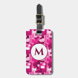 Cute Shock rosa Digital Camo Mönster med Monogram Bagagebricka