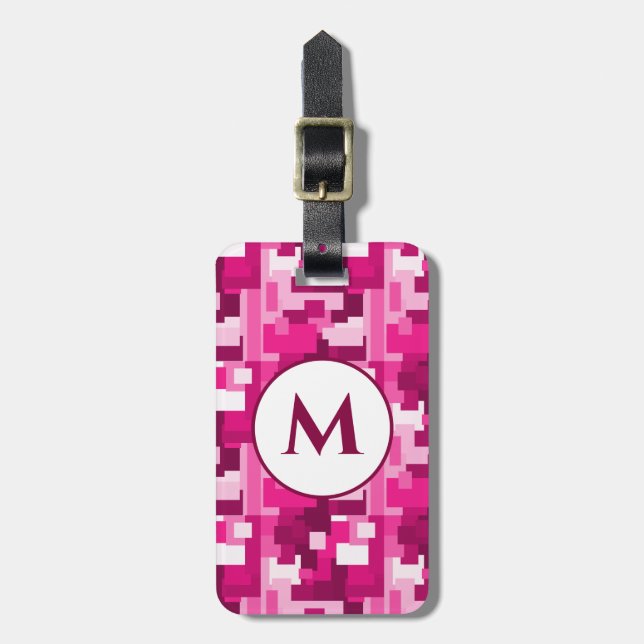 Cute Shock rosa Digital Camo Mönster med Monogram Bagagebricka (Vertikal Framsida)