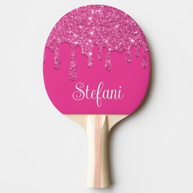 Cute Shock rosa Drives Glitter Monogram Pingisracket (Framsidan)