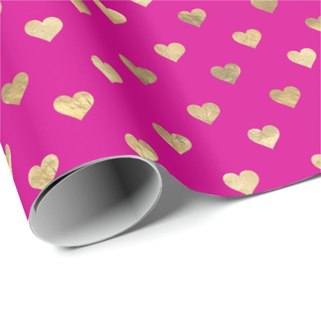 Cute Shock rosa Hearts Mönster   Presentpapper (Rullad Hörn)
