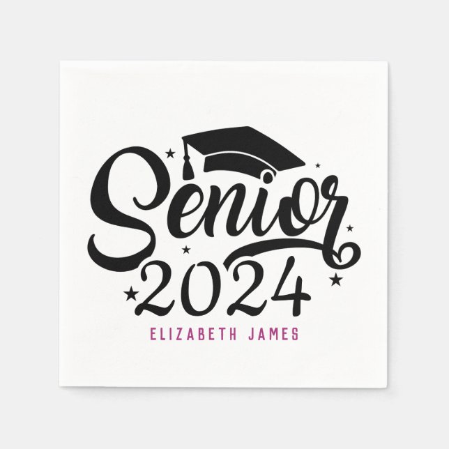 Cute Shock rosa Lettering Senior Napkins Pappersservett (Framsidan)