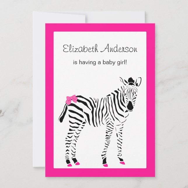 Cute Shock rosa och Black Zebra Girly Baby Shower Inbjudningar (Framsida)