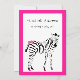 Cute Shock rosa och Black Zebra Girly Baby Shower Inbjudningar