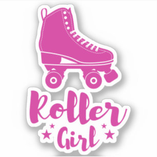 Cute Shock rosa Roller Girl Skate Roligt Stars Klistermärken