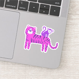 Cute Shock rosa Tiger och Lila Monkey på baksidan Klistermärken