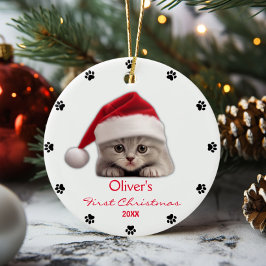 Cute Shorthair Cat Santa Hat Tass Personlig Julgransprydnad Keramik