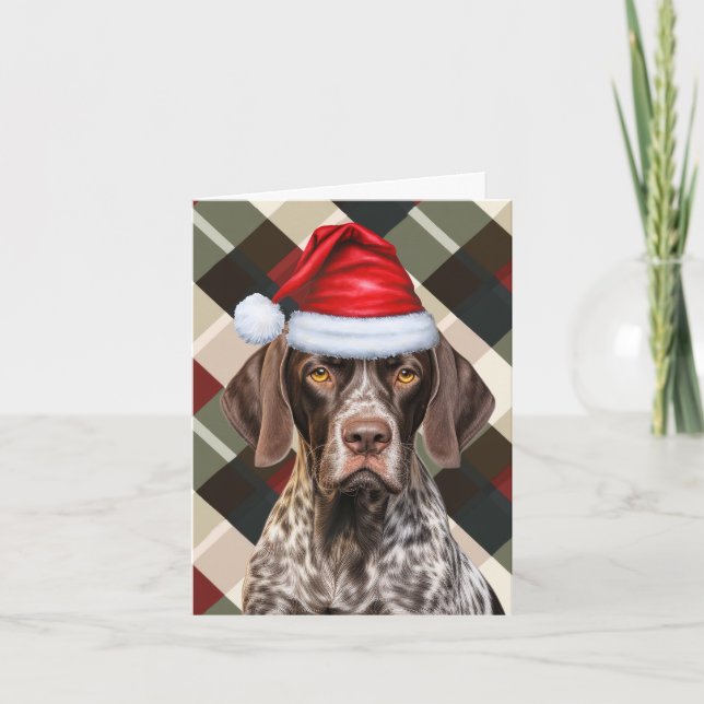 Cute Shorthair Pointer Santa Hund Red Grönt Play Helgkort (Framsida)