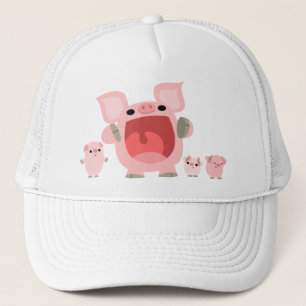 Cute Shouting Tecknad Grisar Hat Truckerkeps
