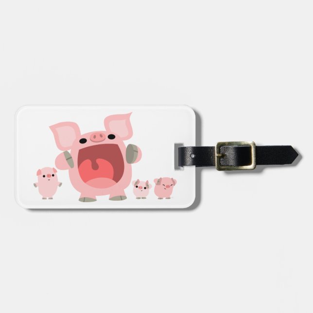 Cute Shouting Tecknad Grisar Luggage Tag Bagagebricka (Horisontell Framsida)