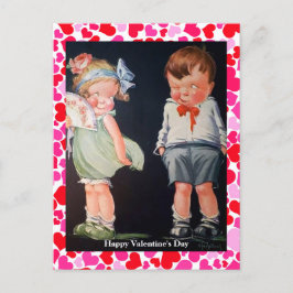 Cute & Shy Boy & Girl Vintage Valentine (kopia) Vykort