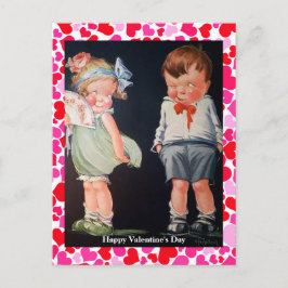 Cute & Shy Boy & Girl Vintage Valentine (kopia) Vykort