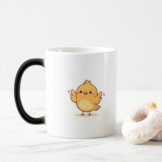 Cute Shy Chick Minimal Cartoon Magisk Mugg (Med munk)