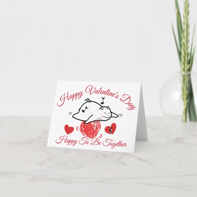 Cute Shy Djävulen med KÄRLEK Lycklig Valentime-dag Helgkort (Framsida)