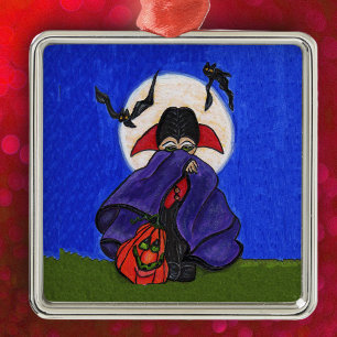 Cute Shy Little Vampire Fladdermus Måne Julgransprydnad Metall