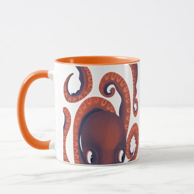 Cute Shy Orange Peeking Octopus Sea Life Mugg (Vänster)
