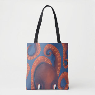 Cute Shy Orange Peeking Octopus Sea Life Tygkasse
