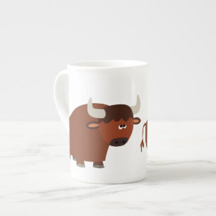 Cute Shy Tecknad Bull China Mugg Benporslin Mugg