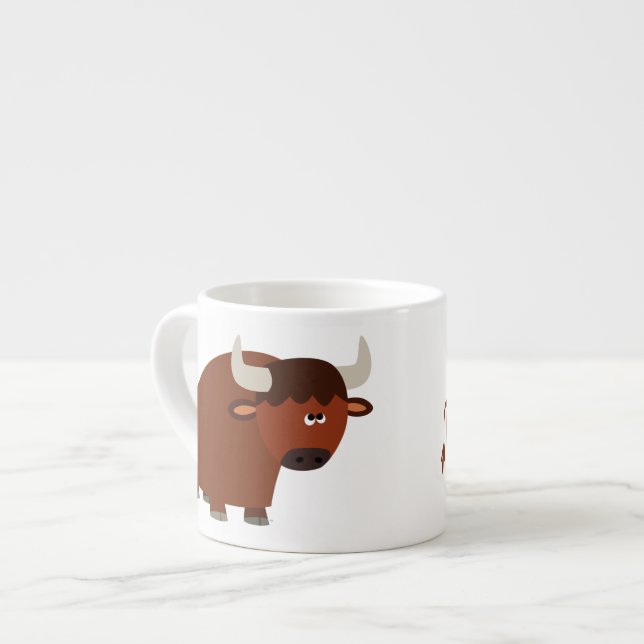 Cute Shy Tecknad Bull Espresso Mugg Espressomugg (Framsida vänster)