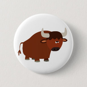 Cute Shy Tecknad Bull Knapp