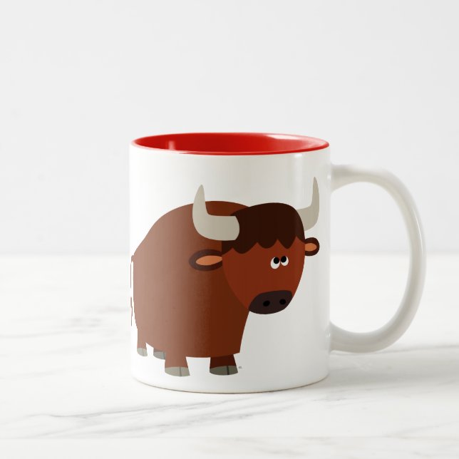 Cute Shy Tecknad Bull Mugg (Höger)