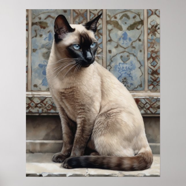 Cute Siamese Cat Art Print Poster (Framsidan)