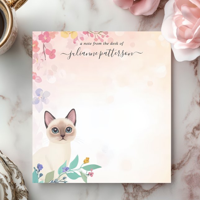 Cute Siamese Cat Blommigt Personlig Namn Anteckningsblock (Skapare uppladdad)