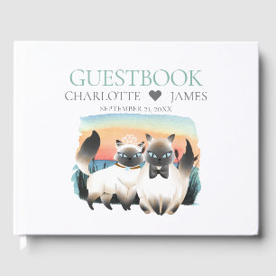 Cute Siamese Cat Bride Groom Couple Bröllop Gästböcker