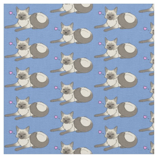 Cute Siamese Cat Fabric Tyg (Närbild)