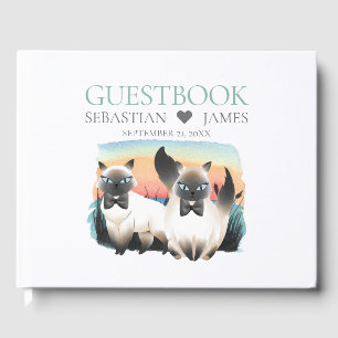 Cute Siamese Cat Gay Grooms lite Bröllop Gästböcker