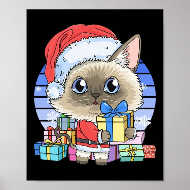 Cute Siamese Cat Jultomten jul, Julafton Kitten Poster (Framsidan)