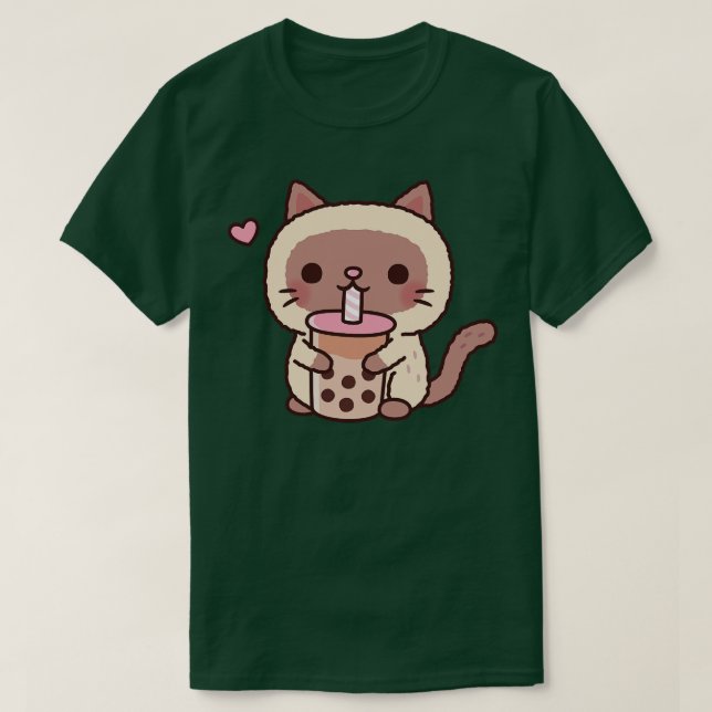 Cute Siamese Cat Kärlek som dricker Bubble Tea T Shirt (Design framsida)