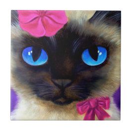 Cute Siamese Cat Kitten Photo Painting Kakelplatta