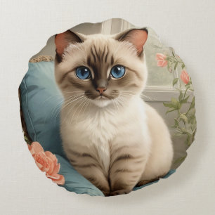 Cute Siamese Cat Rund Kudde