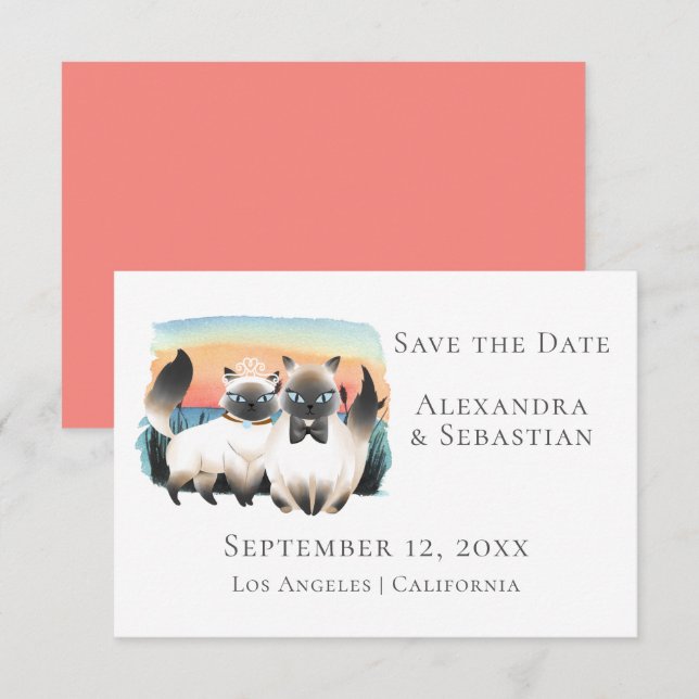 Cute Siamese Cat Save Date Bröllop Inbjudningar (Fram/baksida)