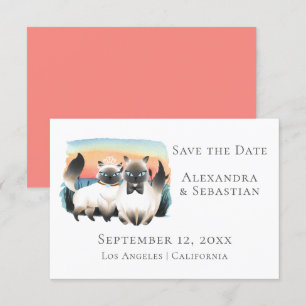 Cute Siamese Cat Save Date Bröllop Inbjudningar
