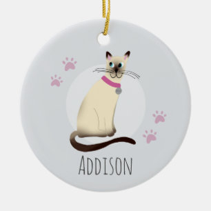 Cute Siamese Cat Tass avtryck Lycklig Helgdag Julgransprydnad Keramik
