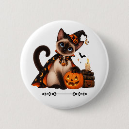 Cute Siamese Cat Witch Halloween Knapp