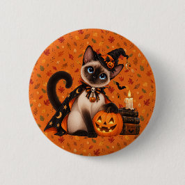 Cute Siamese Cat Witch Halloween Knapp