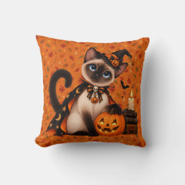 Cute Siamese Cat Witch Halloween Kudde