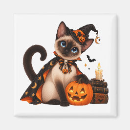 Cute Siamese Cat Witch Halloween Magnet